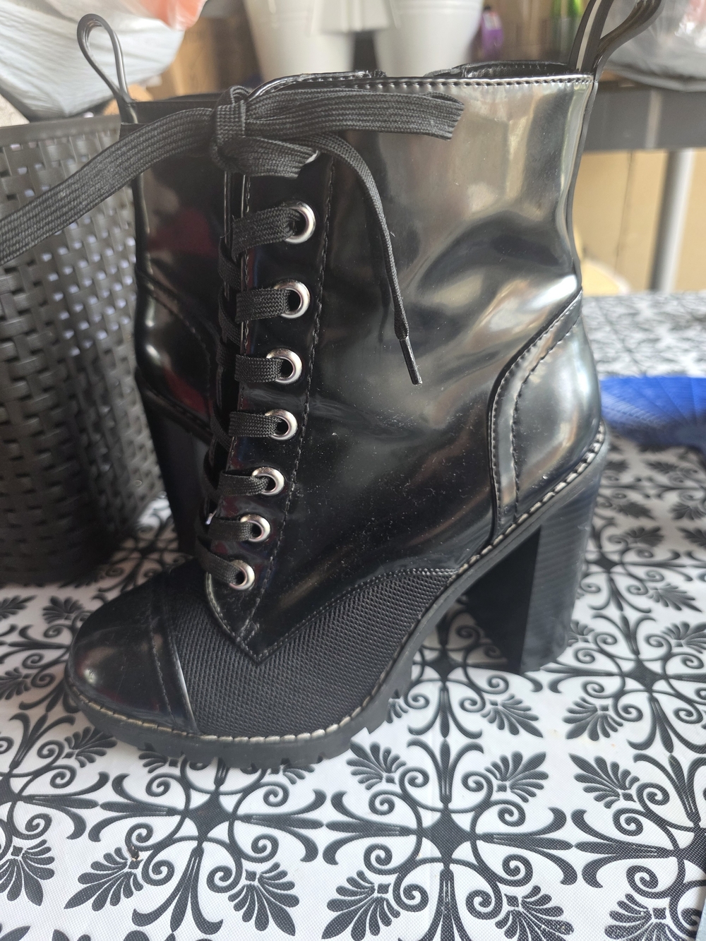 BCBGeneration Black Lace-Up Patent High Heel Ankle Boots